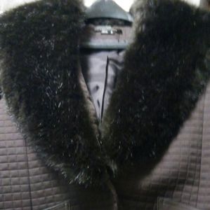Dark brown jacket with faux fur,